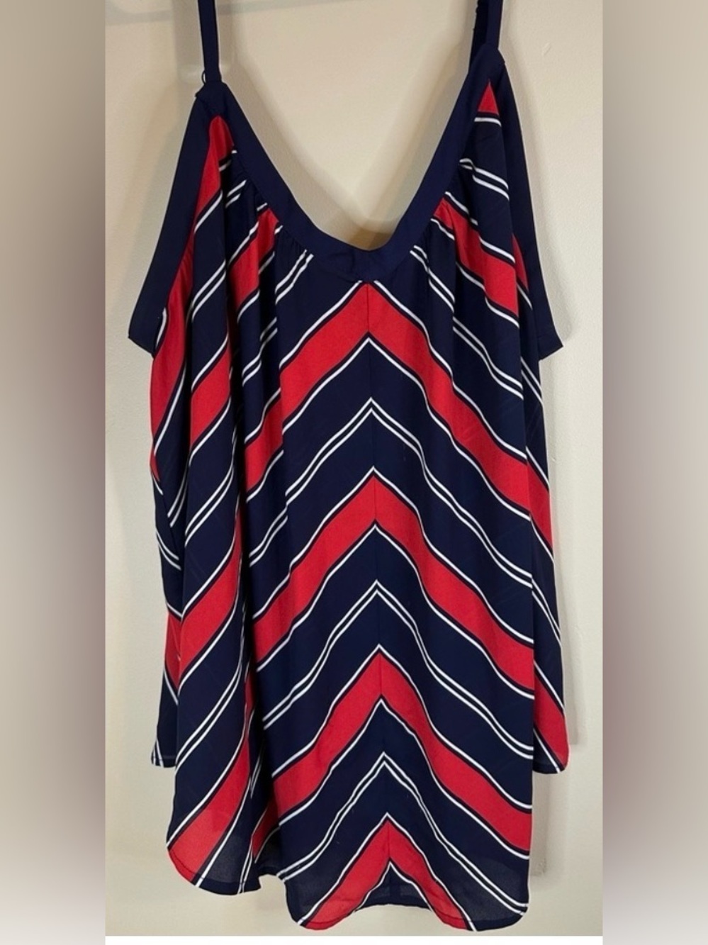 Torrid 2X Navy and Red Chevron Polyester Tank Top | Loose Fit & Lightweight